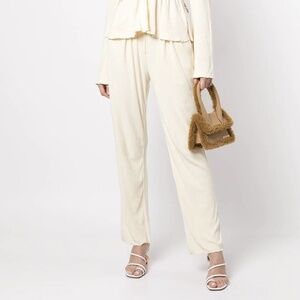 NWT Jonathan Simkhai Alena Matte Plisse Straight Leg Pant in ﻿Buttercream Sz. L
